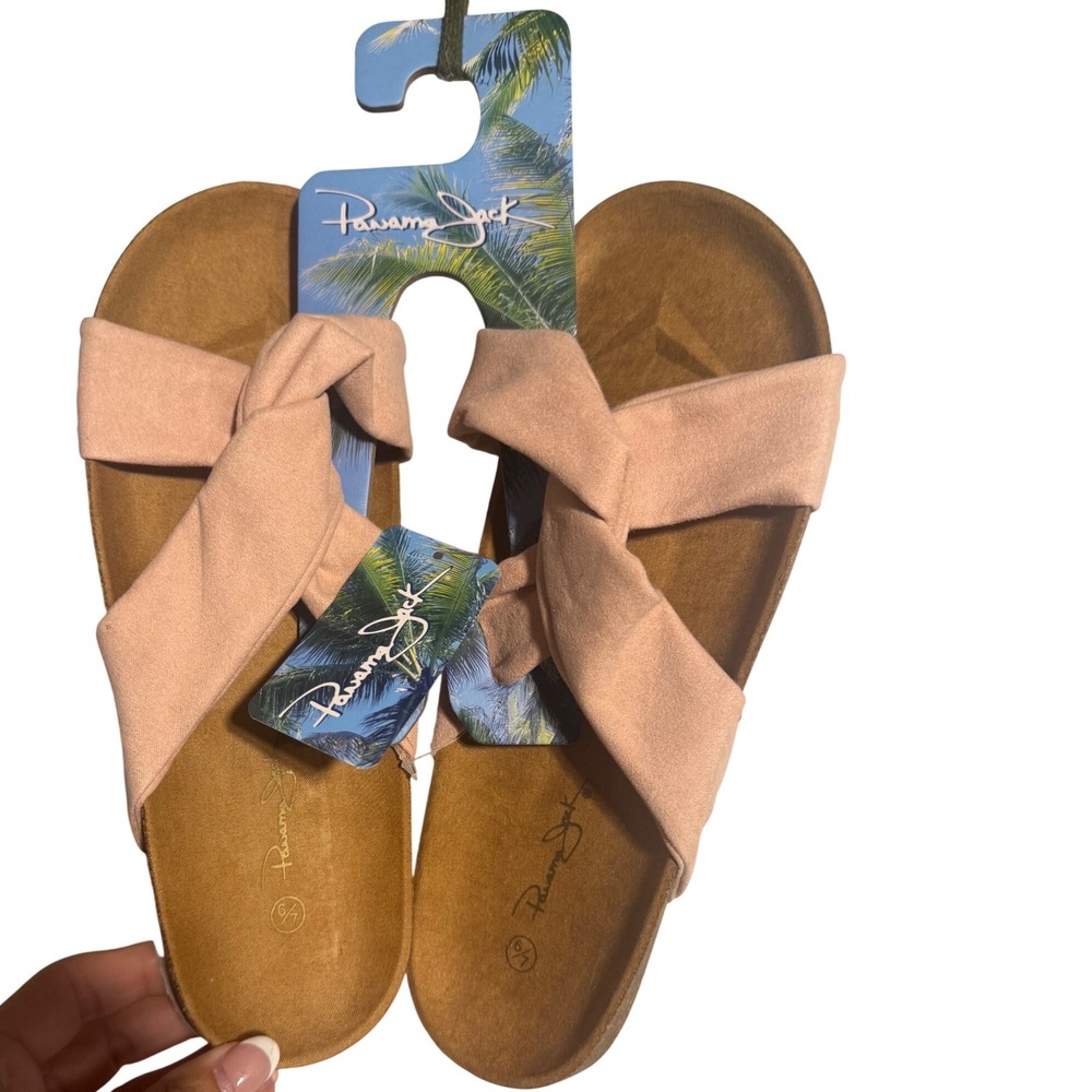 Panama Jack Womens FLF2323 Pink Knotted Cross‎ Strap Cork Slide Sandals Size 6/7